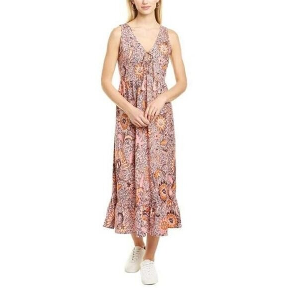 Madewell Lace-Up Ruffle-Hem Midi Dress in Bali Blooms- NWOT- - Picture 1 of 12